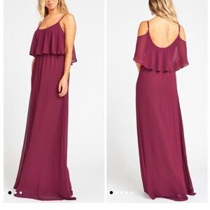 Show Me Your Mumu Lg Caitlin Ruffle Bridal Maxi Dress Burgundy Merlot Formal